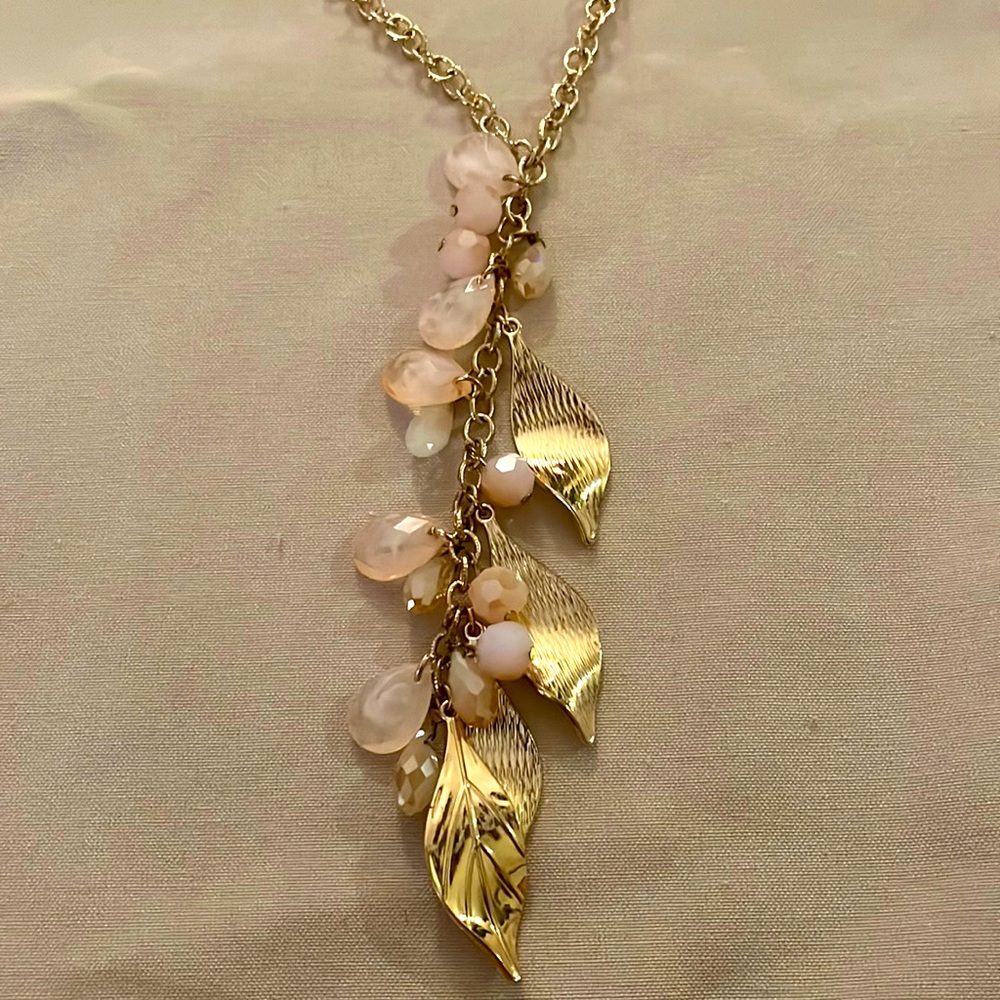 Gold and pink Lariat Style Necklace